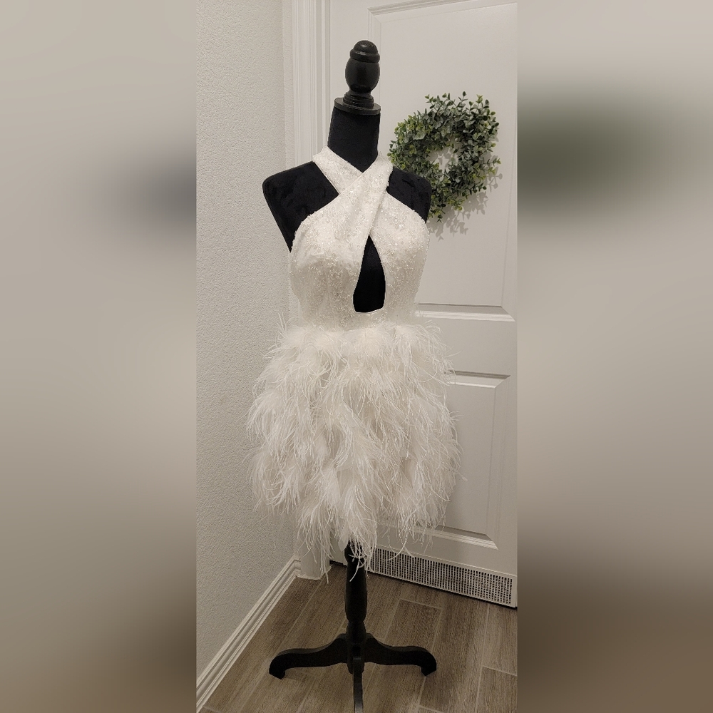 White feather mini dress